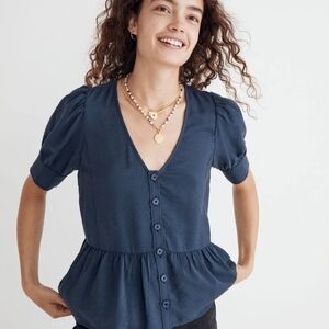 Navy Blue Button-Up Women's Top